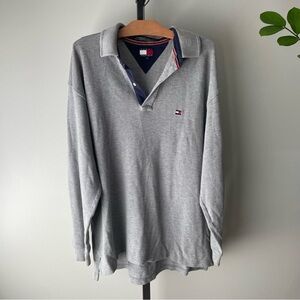 90s Vintage Tommy Hilfiger Polo Sweater Pullover Grey Cotton Jumper Mens Size XL